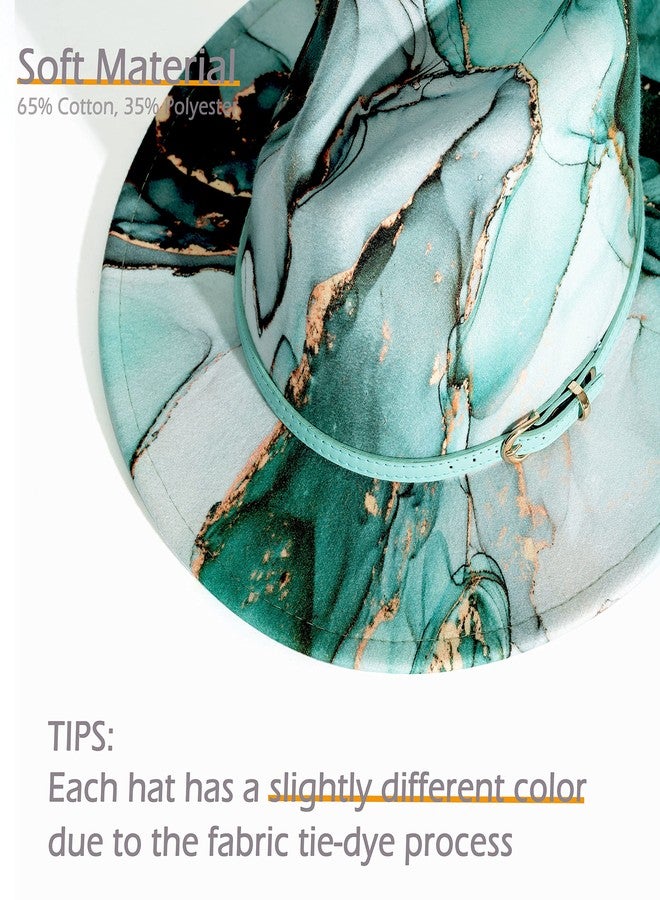 Gossifan Tie-dye Wide Brim Fedora Hats for Women Multicolor Felt Panama Hat Mint Green - Image 3